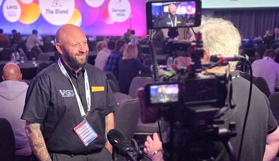 VGS Performance team member being interviewed on camera at The Blend 2026 news article